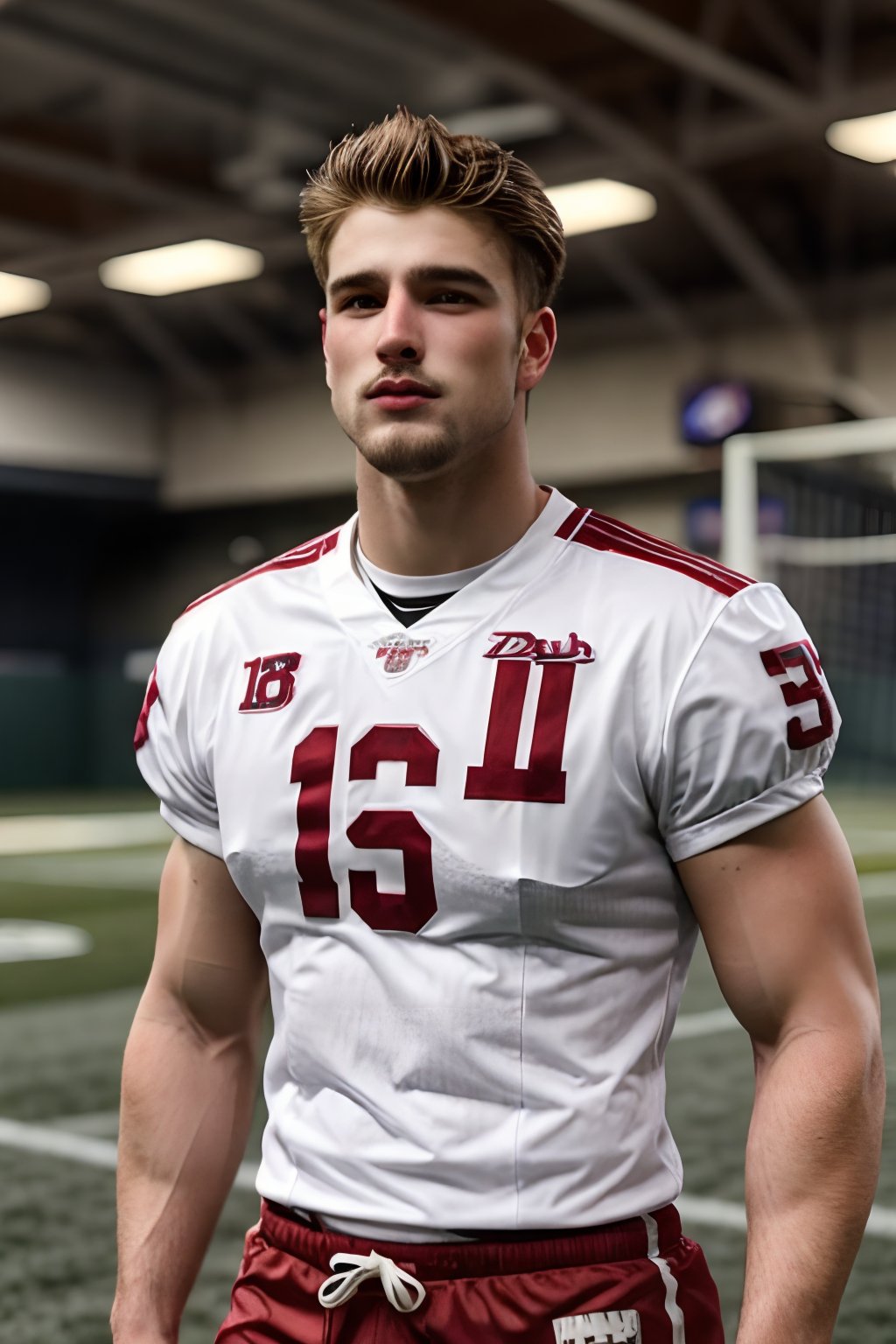 handsome young hairy boy, college, frat boy, soccer, slender, burly, toned, football, athlete, hot, scruffy face, locker-room, red shirt, realistic, cinematic lighting, 8k, soft boy, 2000s, posing for the camera, photorealistic