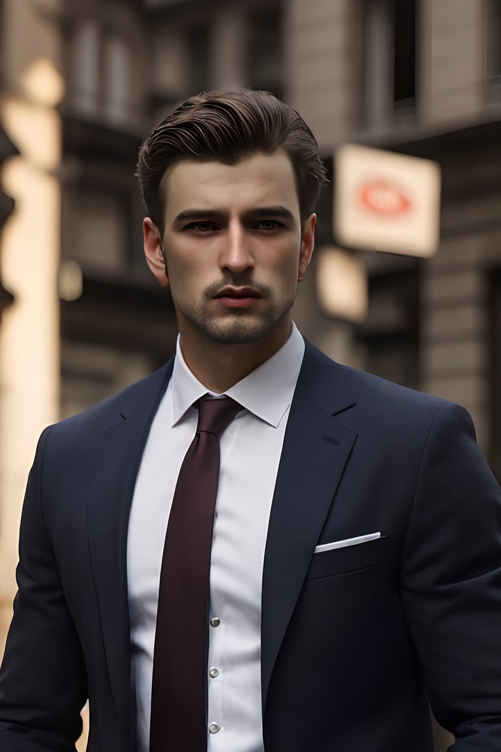 handsome italian mafia man, wearing black suit and tie, italian thug, city living, realistic, photorealistic, 8k, cinematic lighting, very dramatic, European man, soft aesthetic, innocent, art by john singer sargent, greg rutkowski, handsome Italian