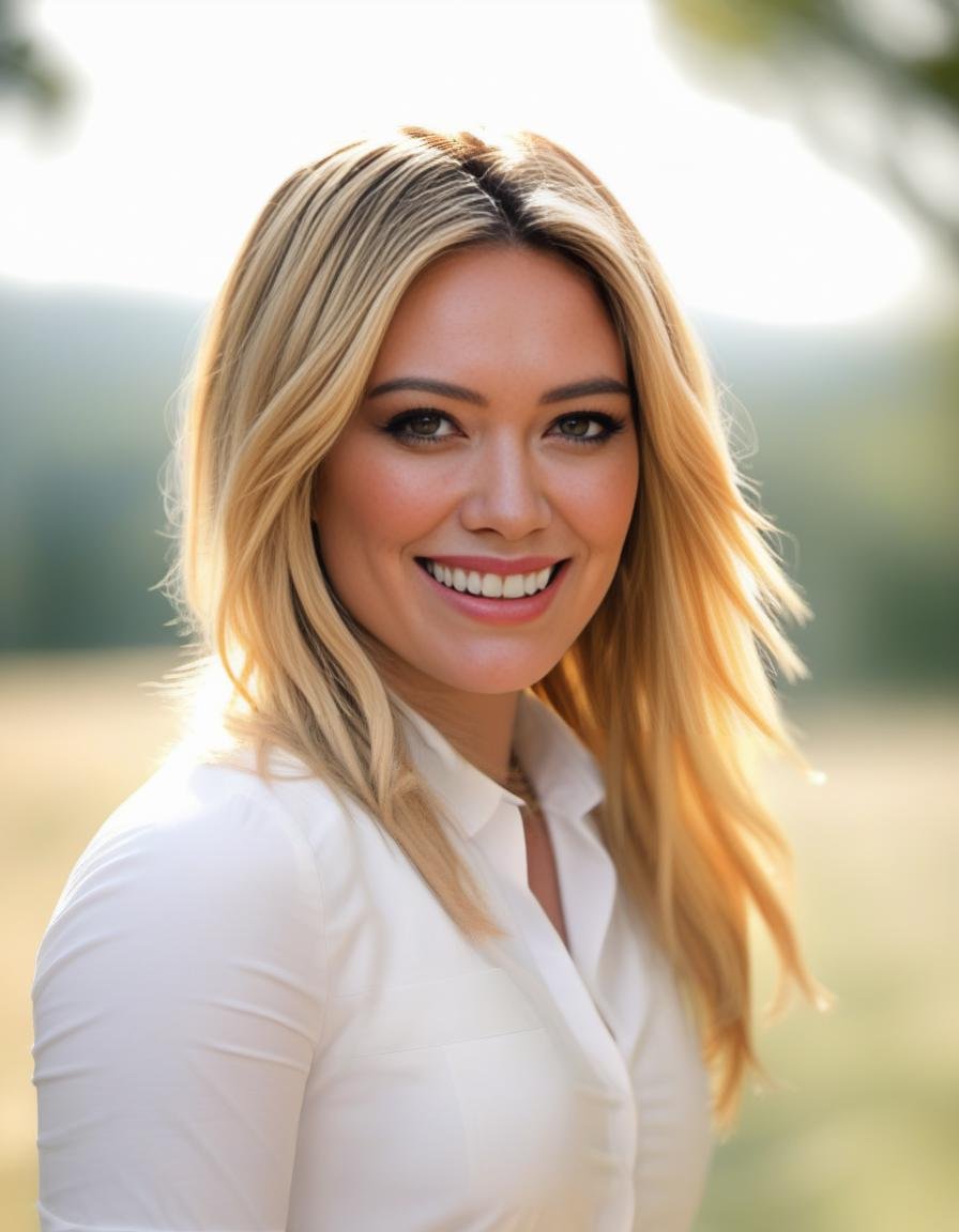 HilaryDuff,<lora:HilaryDuffSDXL:1>,A portrait of a young beautiful girl, smiling, beehive hair style, white shirt, outdoor view, captured by randomly selected] photographer. This image, characterized by its Minimalism style and outdoor  background that was recognized as a contest winner. It has been featured on CG Society.