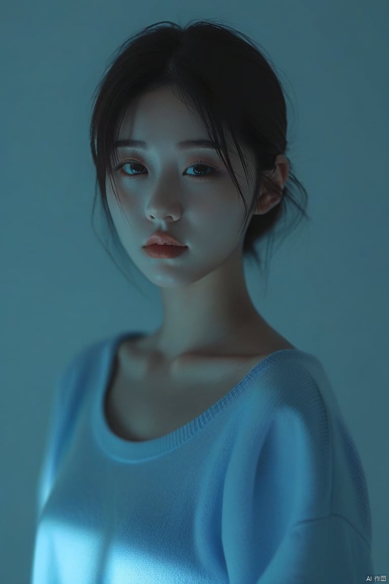  Minimalist style a young woman,looking at the camera,posing,ulzzang,naver fanpop,ffffound,streaming on twitch,character album cover,blues moment,style of Alessio Albi,daily wear,moody lighting,appropriate comparison of cold and warm,reality, . Simple, clean, uncluttered, modern, elegant