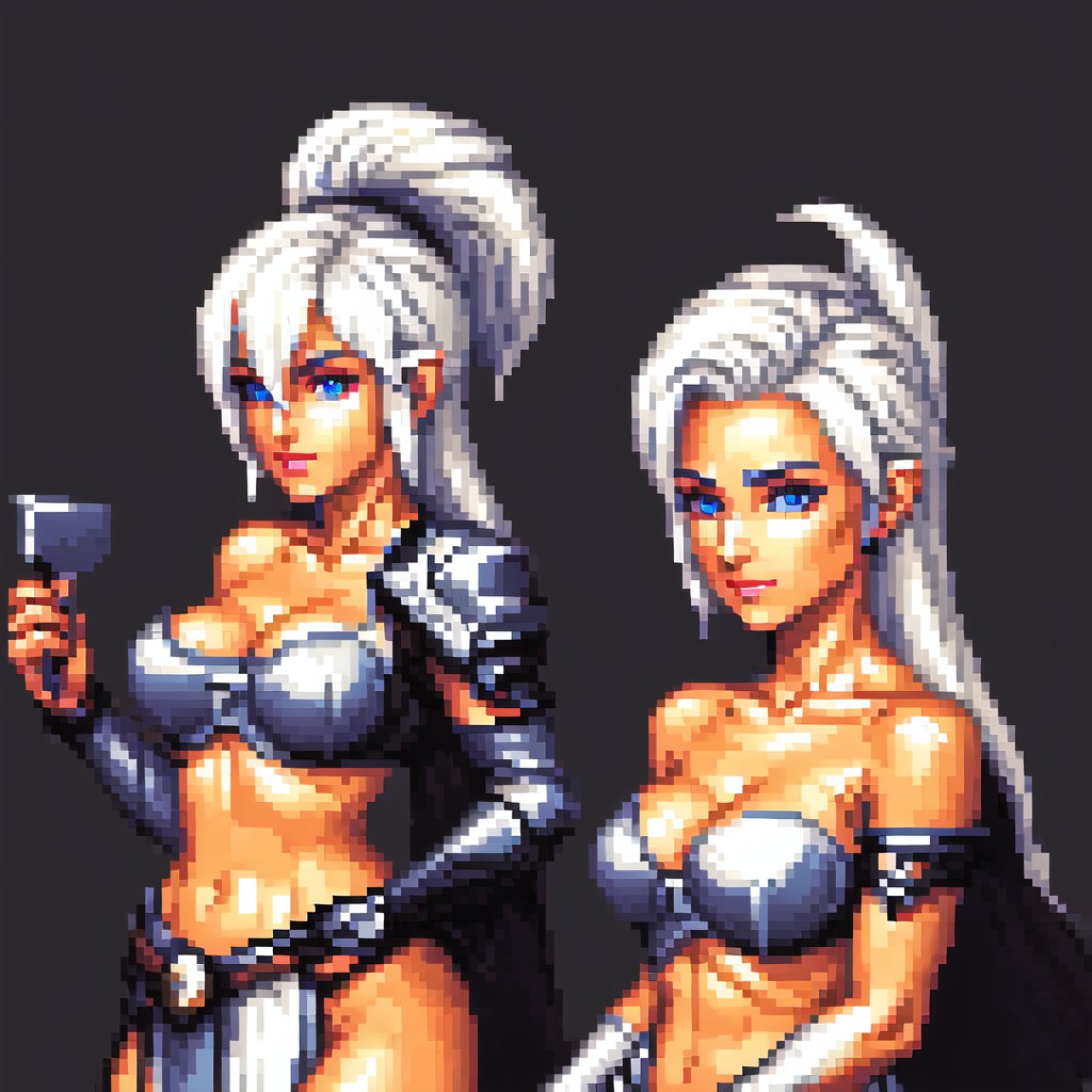 Pixel Art,  8-bit,  16-bit,  a dark Elf female fantasy warrior with white hair relaxing in a medieval tavern,  best quality,  retro art style,  indie game,  1990s,  High detailed,<lora:EMS-179-EMS:0.400000>