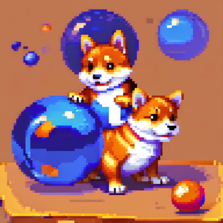 Pixel Art,  8-bit,  16-bit,  a cute corgi,  playing with ball,  indie game,  High detailed , PixelArt,<lora:EMS-10625-EMS:1.000000>