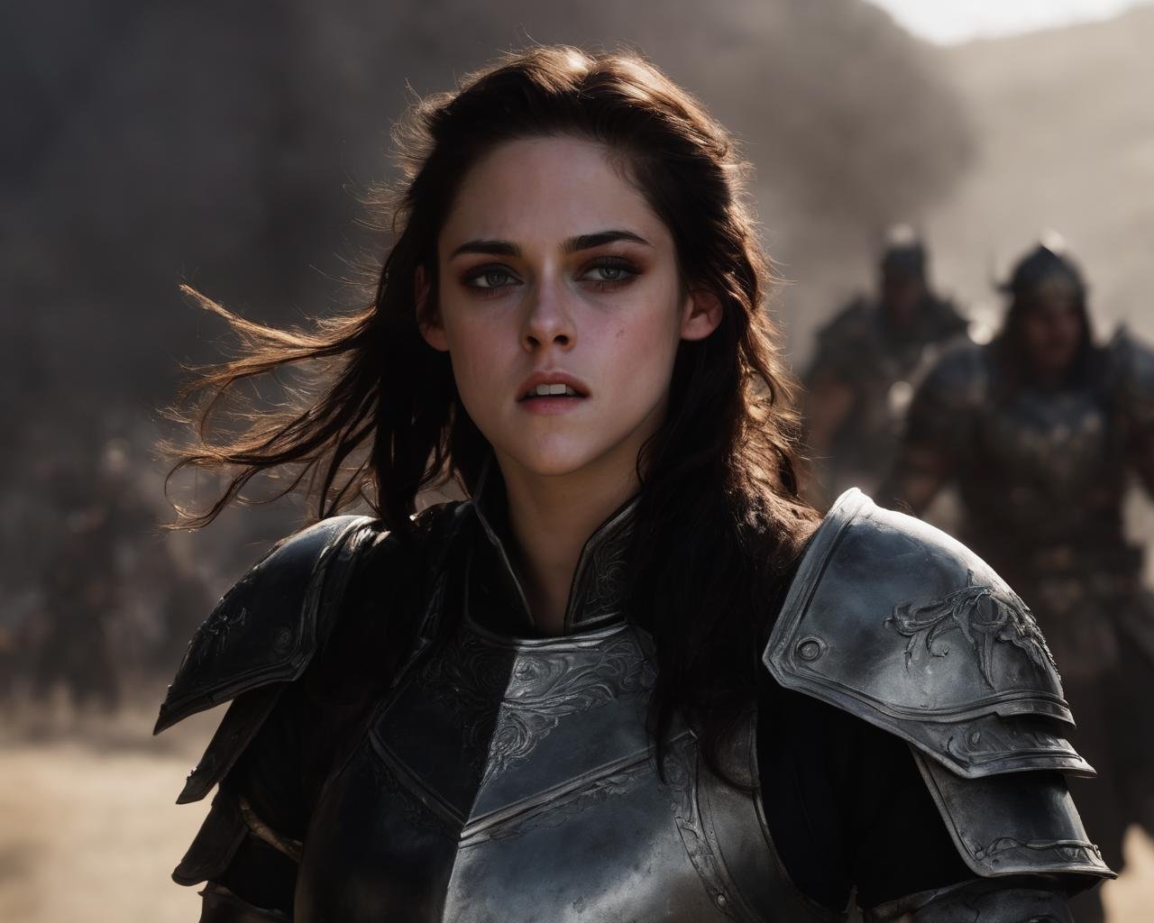 kristen_stewart, <lora:KristenStewartXL:1.0>,beautiful woman, long hair, angry, open mouth, yelling, war cry, dirty skin, ((portrait, close up, upper body, small chest, full body armor, world of warcraft cosplay costume)), epic battle,battlefield, evil fantasy creatures, action pose, fog of war, , surreal atmosphere, bloody battle in background, 24mm,, ((sharp face, detailed face, realistic face, naturtal skin, realistic skin, detailed skin, pores, detailed eyes,realistic eyes)),, (masterpiece, best quality, ultra-detailed, best shadow), high contrast, (best illumination), ((cinematic light)), colorful, hyper detail, dramatic light, intricate details, (1 girl, solo) , ultra detailed artistic photography, dreamy, backlit, shadows, ultra high definition, 8k, ultra sharp focus, ultra high quality model, soft lighting, film photography, analogue photography, hyperrealism,