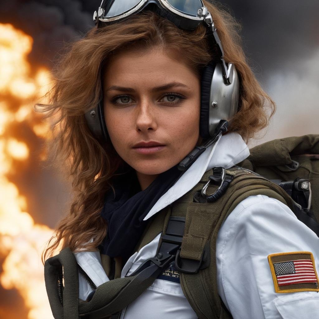 julia_yaroshenko, <lora:JuliaYaroshenkoXL:1>, (pilot)), pilot uniform, ((full body military uniform)), pilot,standing on a burning plane, in front of the camera, ((perfect eyes, detailed eyes,realistic eyes)), ((sharp face, detailed face, realistic face, naturtal skin, realistic skin, detailed skin, pores)), (masterpiece, best quality, ultra-detailed, best shadow), high contrast, (best illumination), ((cinematic light)), colorful, hyper detail, dramatic light, intricate details, (1 girl, solo) , ultra detailed artistic photography, dreamy, backlit, shadows, ultra high definition, 8k, ultra sharp focus, ultra high quality model, soft lighting, film photography, analogue photography, hyperrealism,