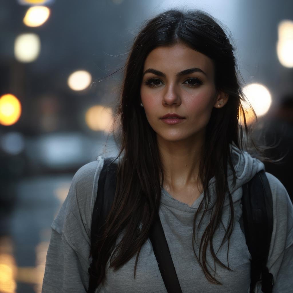 victoria_justice, <lora:VictoriaJusticeXL:1> portrait, close up, tourist, (( very long hair, hair over eye, hair in face, backpack, wild hair, raids, wet hair, wet skin, wet body, soaking wet)), wearing casual clothing, dirty, messy, raining, foggy, dim light, noir style, dystopian city at night, ((perfect eyes, detailed eyes,realistic eyes)), ((sharp face, detailed face, realistic face, naturtal skin, realistic skin, detailed skin, pores))