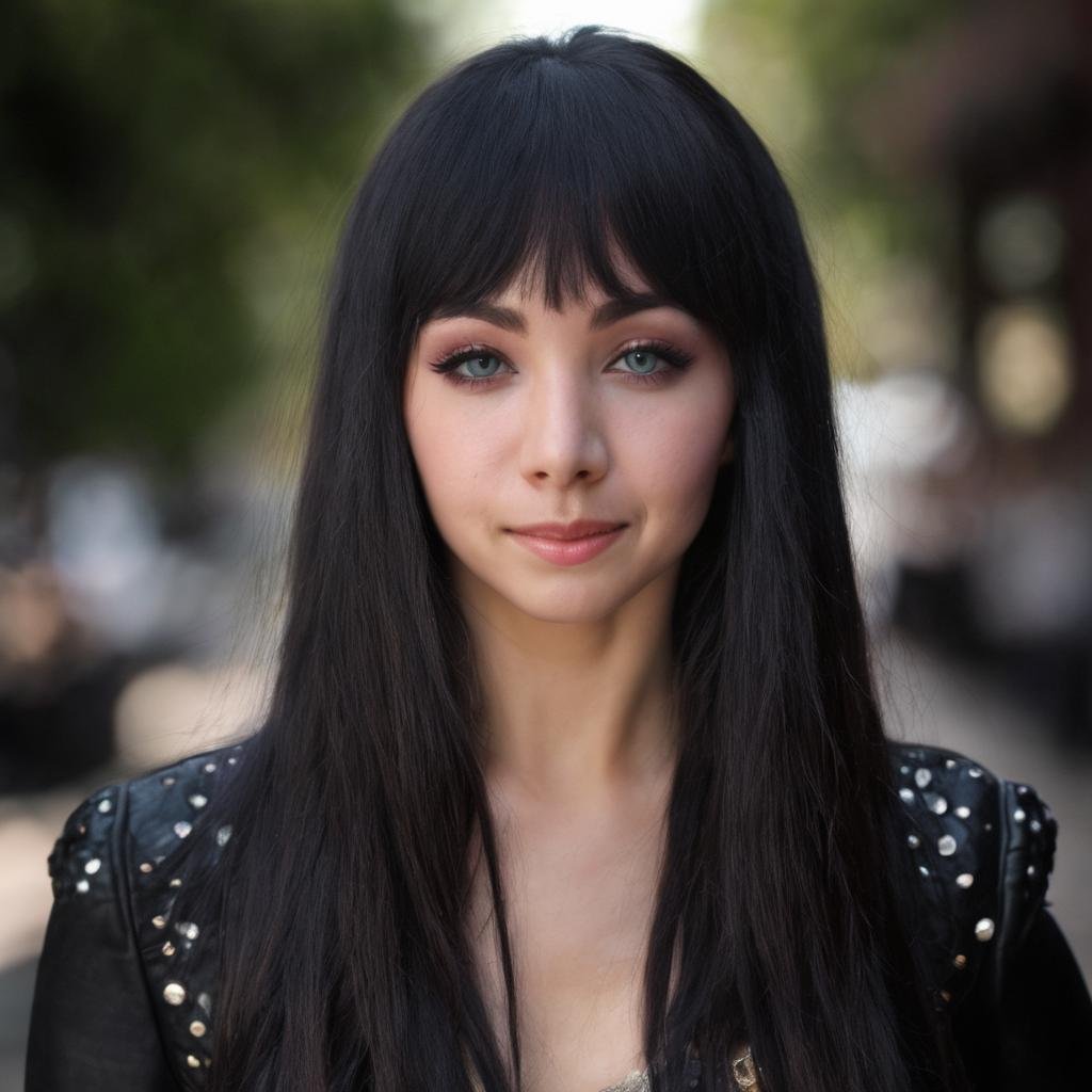 ksenia_solo, <lora:KseniaSoloXL:1>, album cover, rock band, long hair, looking at viewer, smile, bangs, black hair, blunt bangs, grin, realistic, ((perfect eyes, detailed eyes,realistic eyes)), ((sharp face, detailed face, realistic face, naturtal skin, realistic skin, detailed skin, pores))