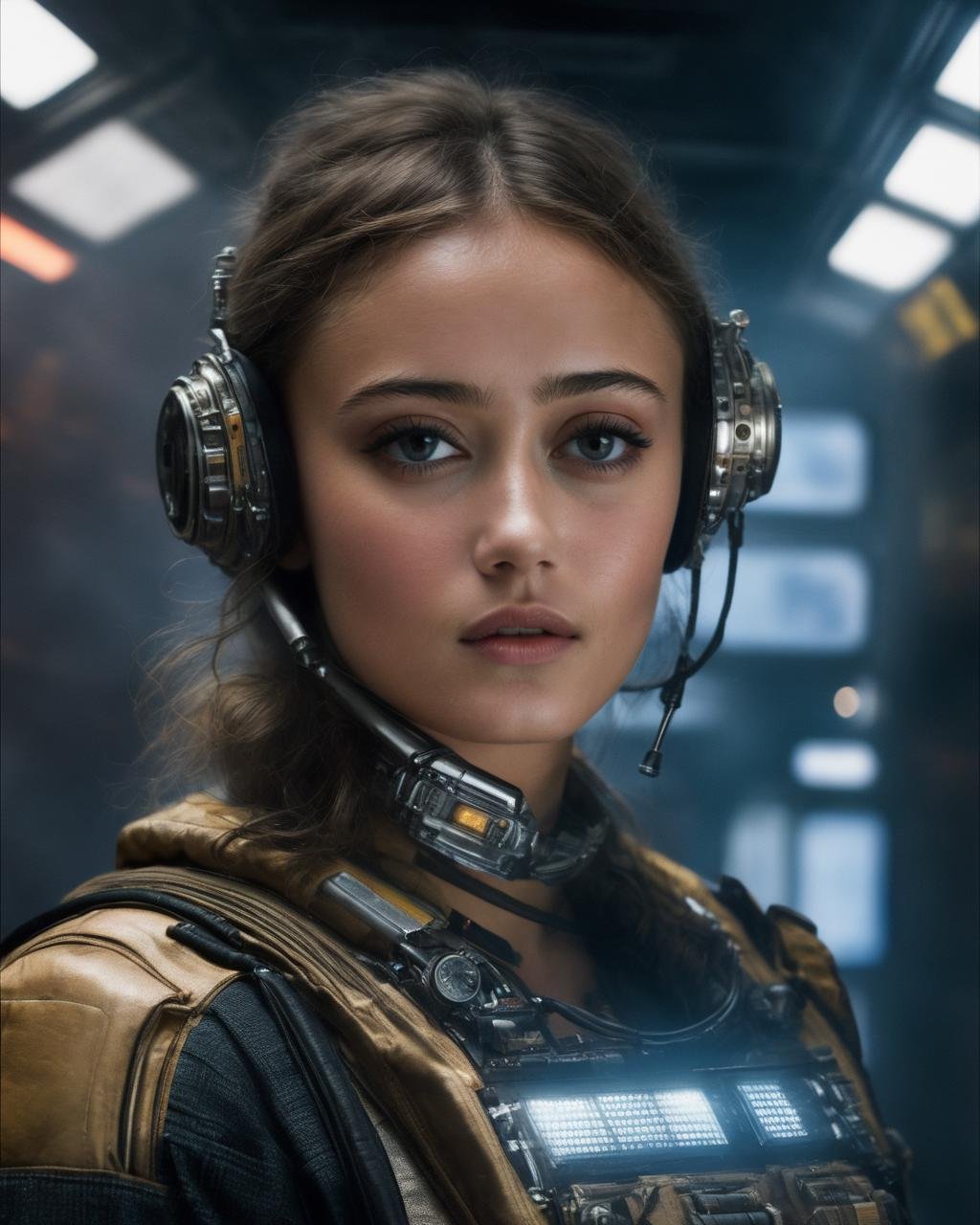 ella_purnell, <lora:EllaPurnellXL:1>, Female astronaut in space, old space suit, epic Steven Spielberg movie still, sharp focus, emitting diodes, smoke, racks, system unit, motherboard, detailed character design, blade runner style, ((perfect eyes, detailed eyes,realistic eyes)), ((sharp face, detailed face, realistic face, naturtal skin, realistic skin, detailed skin, pores))