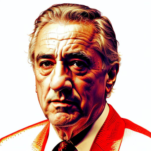 Ultra sharp, red highly detailed crosshatch portrait of Robert De Niro. High contrast face, cocked eyebrow, thick eyebrows, partially shaded face, simple background, monochrome, spot color, blue theme, sharp focus, intricately detailed, hatched lineart, layers of hatching lines, highest quality, masterpiece, 8K,Xhatch,XTCH