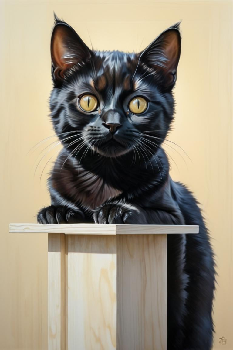 Raise head slightly,face upward,Looking at viewer, Hyperrealistic art,1 cute cat,black cat