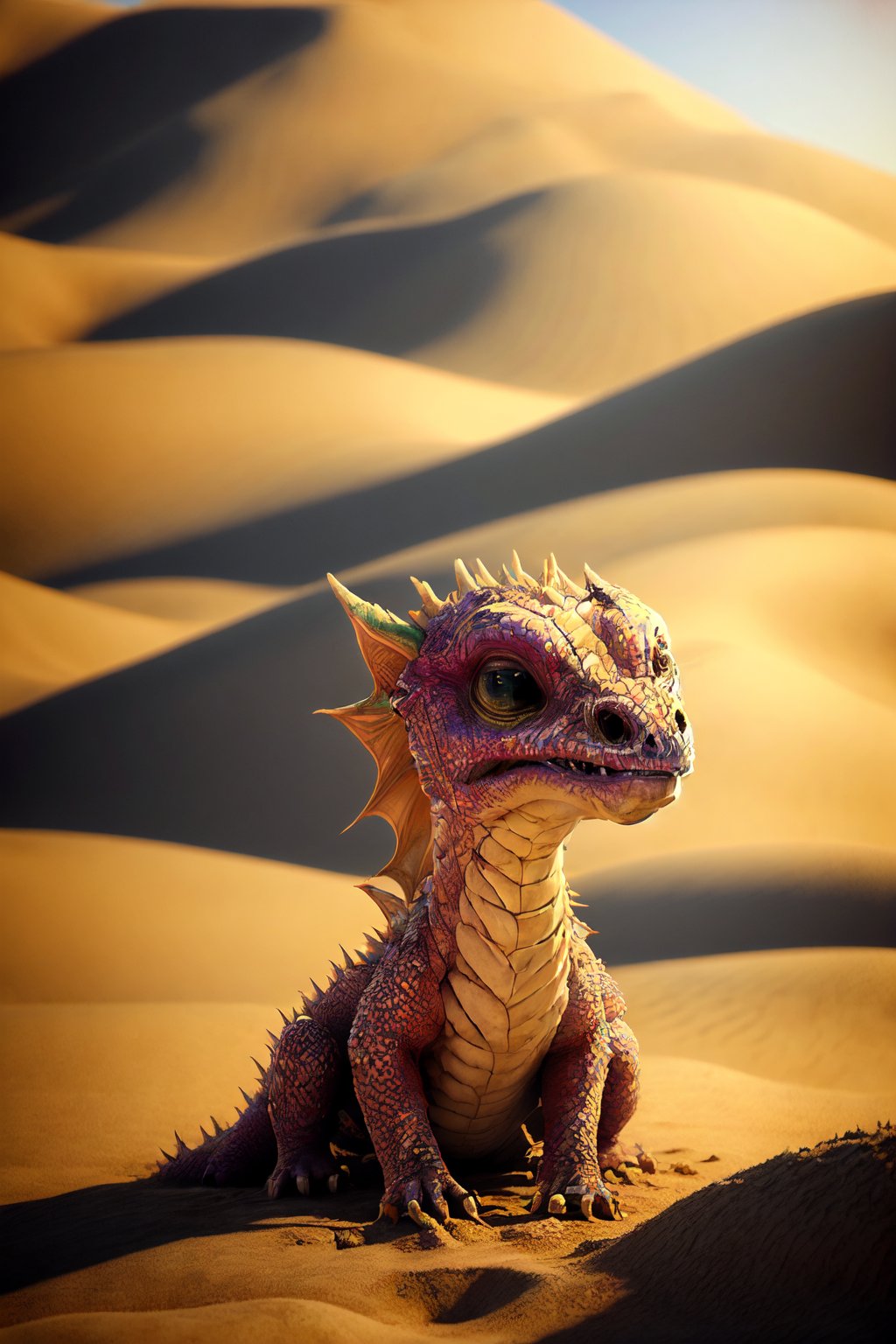 A red dragon charges through the chaos of a battlefield in the desert,

,photorealistic