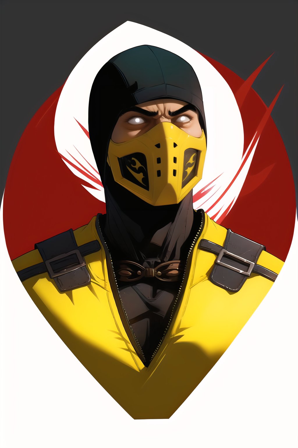 ((1boy, male focus)), muscles, Scorpion (mortal kombat), mask, mouth_mask, ninja, ninja_mask, 