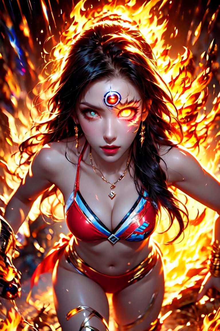 superwoman, bikini, glow , glowing eye,  fire eye,<lora:EMS-284107-EMS:0.500000>,<lora:EMS-283799-EMS:0.800000>