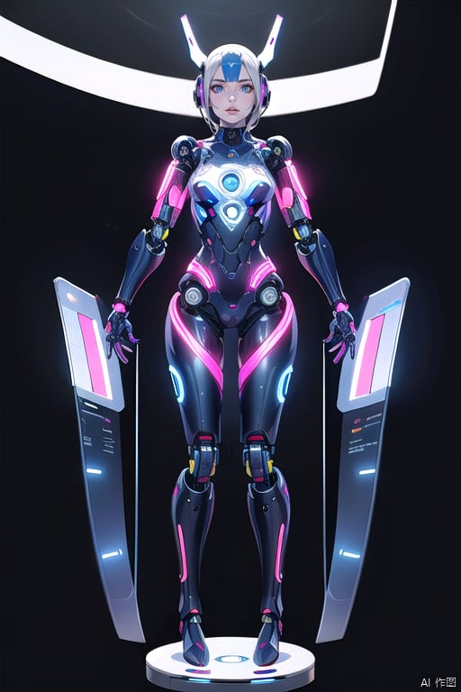 a pvc cute female robot, sleek and futuristic design, transparent plastic, internal cybernetic circuitry, top model, looking at viewer, fashion show photography, internal colorful led lights, ultra realistic, 8k, volumetric light, extremely detailed, intricate, symetrical, dynamic pose by tsutomu 