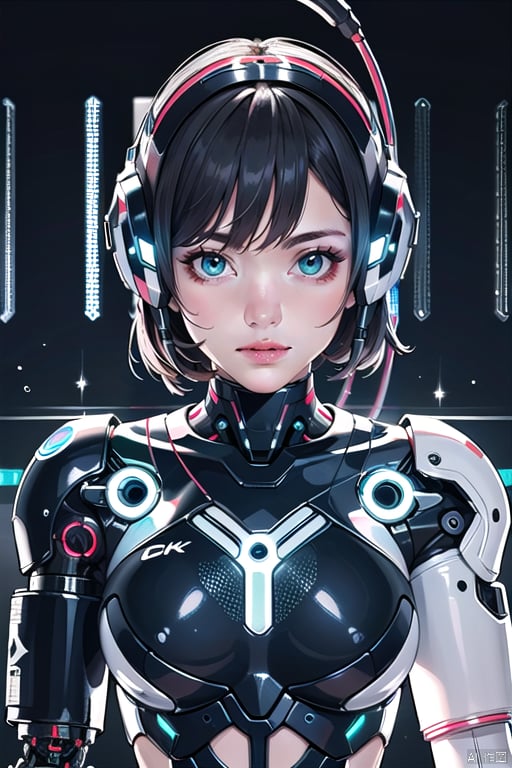 a pvc cute female robot, green eye, sleek and futuristic design, transparent plastic, internal cybernetic circuitry, top model, looking at viewer, fashion show photography, internal colorful led lights, ultra realistic, 8k, volumetric light, extremely detailed, intricate, symetrical, 