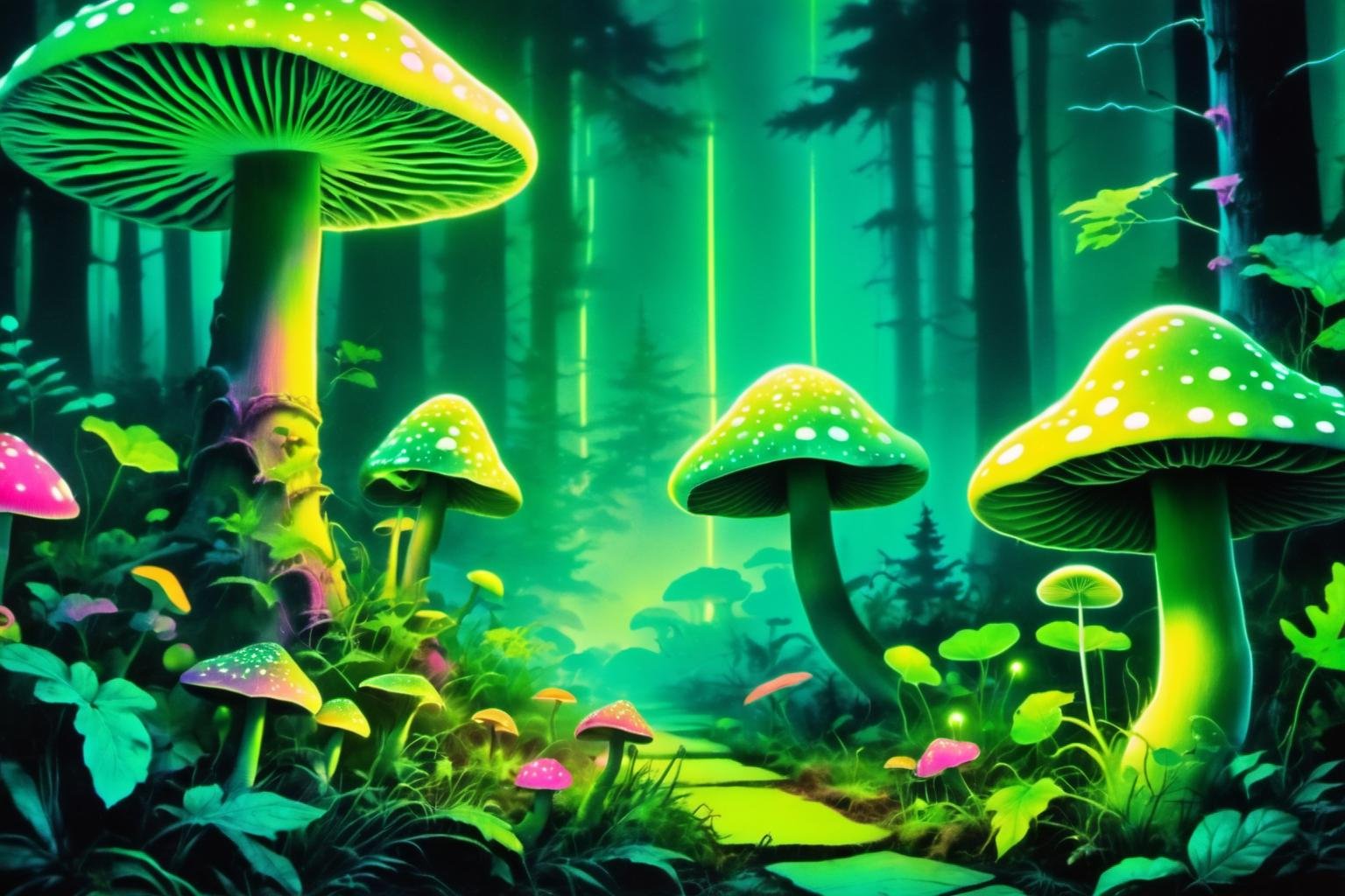 retro ink, magical mushroom forest, neon green color <lora:Retro_Ink_SDXL:.8>