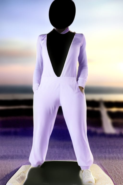 Extremely Realistic photo, rshlf woman, wearing a vlzblnc track suit, stands on the base of the beach,<lora:659111690174031528:1.0>