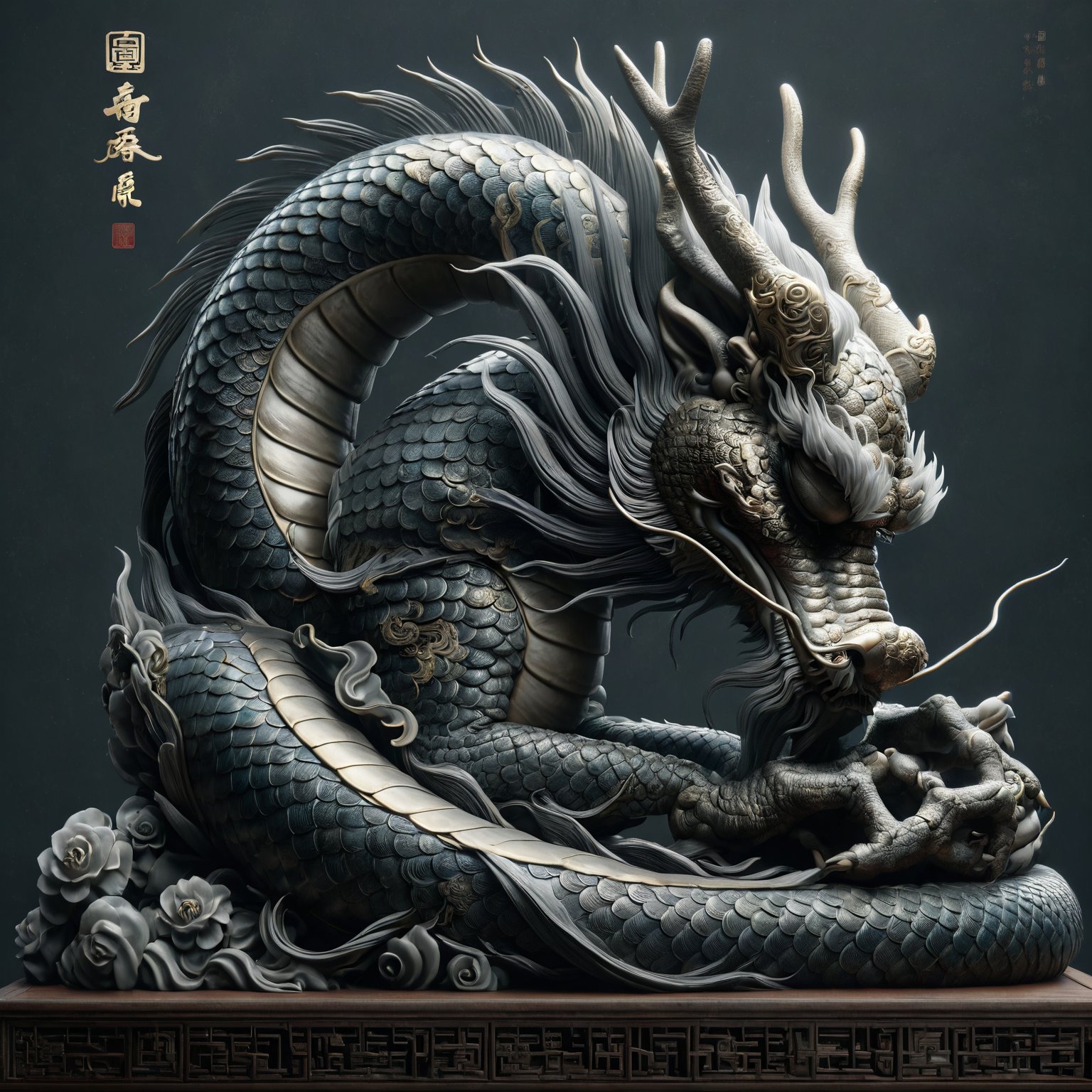 Chinese dragon in a sleeping posture, head bowed, dignified and introspective, subdued yet detailed, humble posture with profound symbolism, representing repentance and solemn introspection, embodying wisdom and humility, by FuturEvoLab, (Masterpiece, Best Quality, 8k:1.2), (Ultra-Detailed, Highres, Extremely Detailed, Absurdres, Incredibly Absurdres, Huge Filesize:1.1), textured scales, serene and thoughtful expression