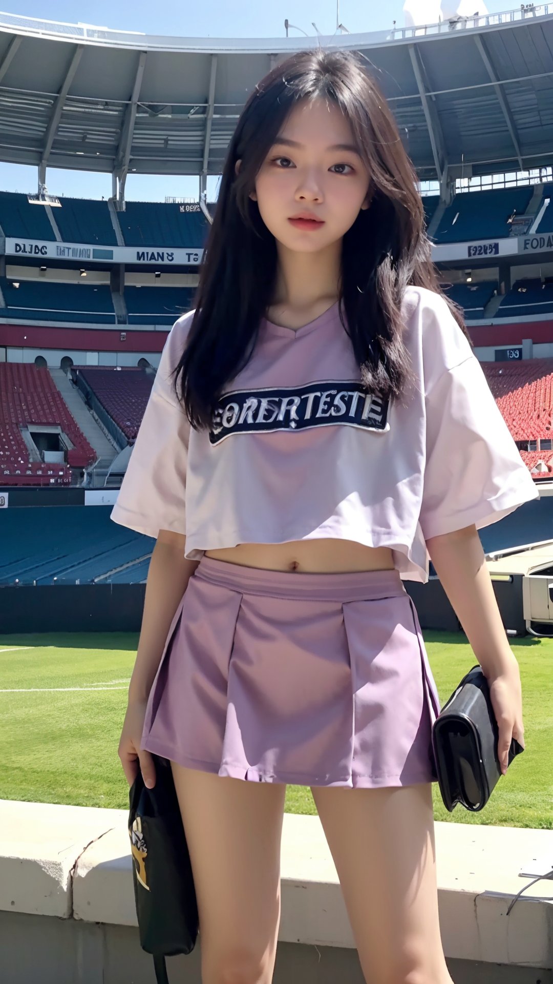 standing, stadium, micro mini skirt