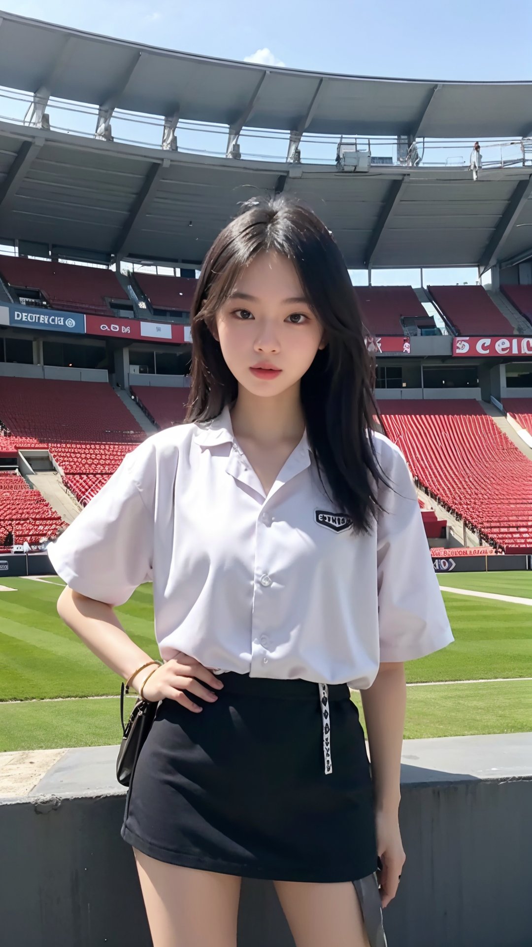 standing, stadium, micro mini skirt