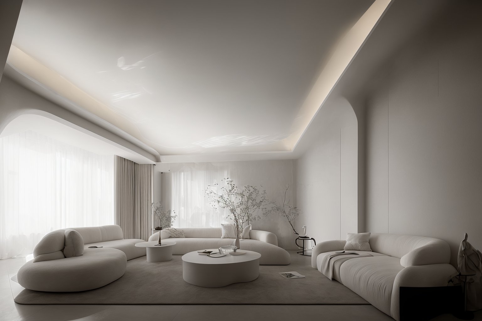 <lora:interior decoration_NaiYou_BY_LION ShikinV1.0 D20:1>,Naiyou,Neutral colour,interior design,living room,Living room,monochrome,(ceiling light 1.2),