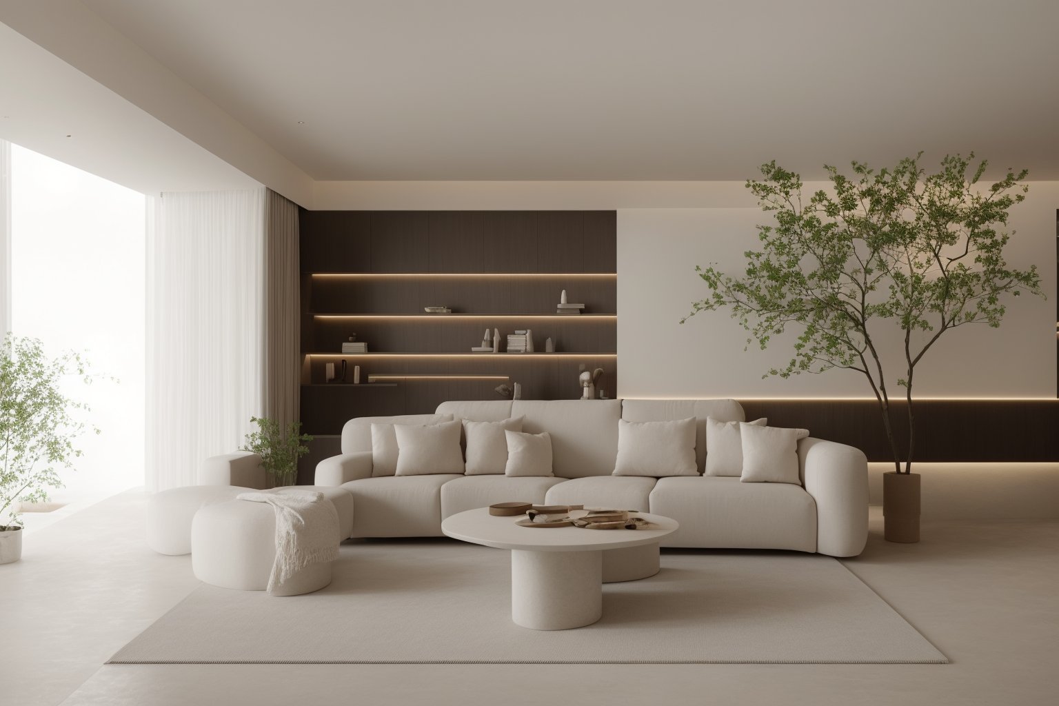 <lora:interior decoration_NaiYou_BY_LION ShikinV1.0 D20:0.75>,Naiyou,Neutral colour,interior design,living room,Living room,Livingroom front view,(ceiling light 1.05),tree,sky,ocean,tiles,Sofa coffee table