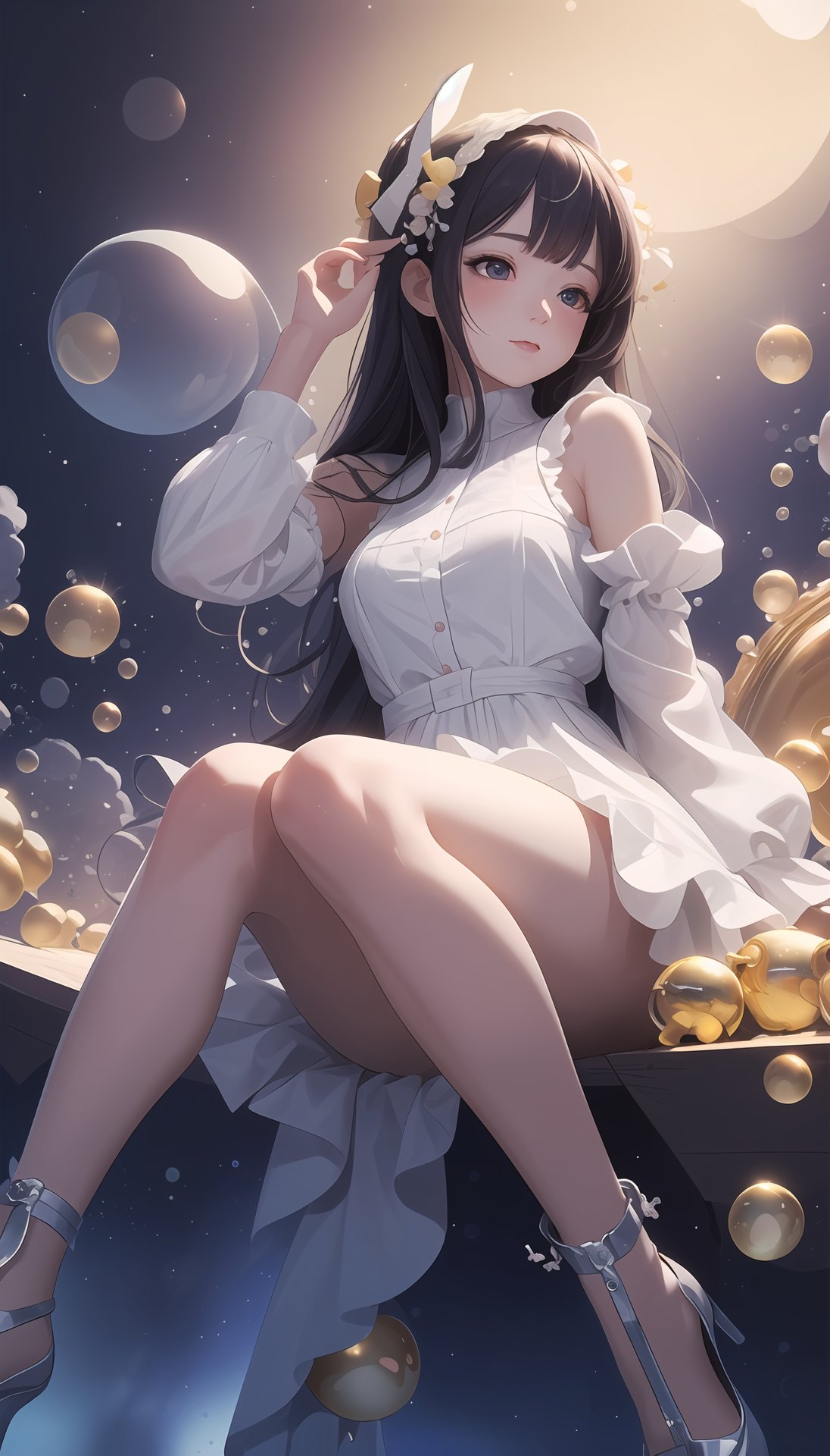 (best quality, masterpiece:1.2),ultra detailed,solo,cute girl,dreaming_background