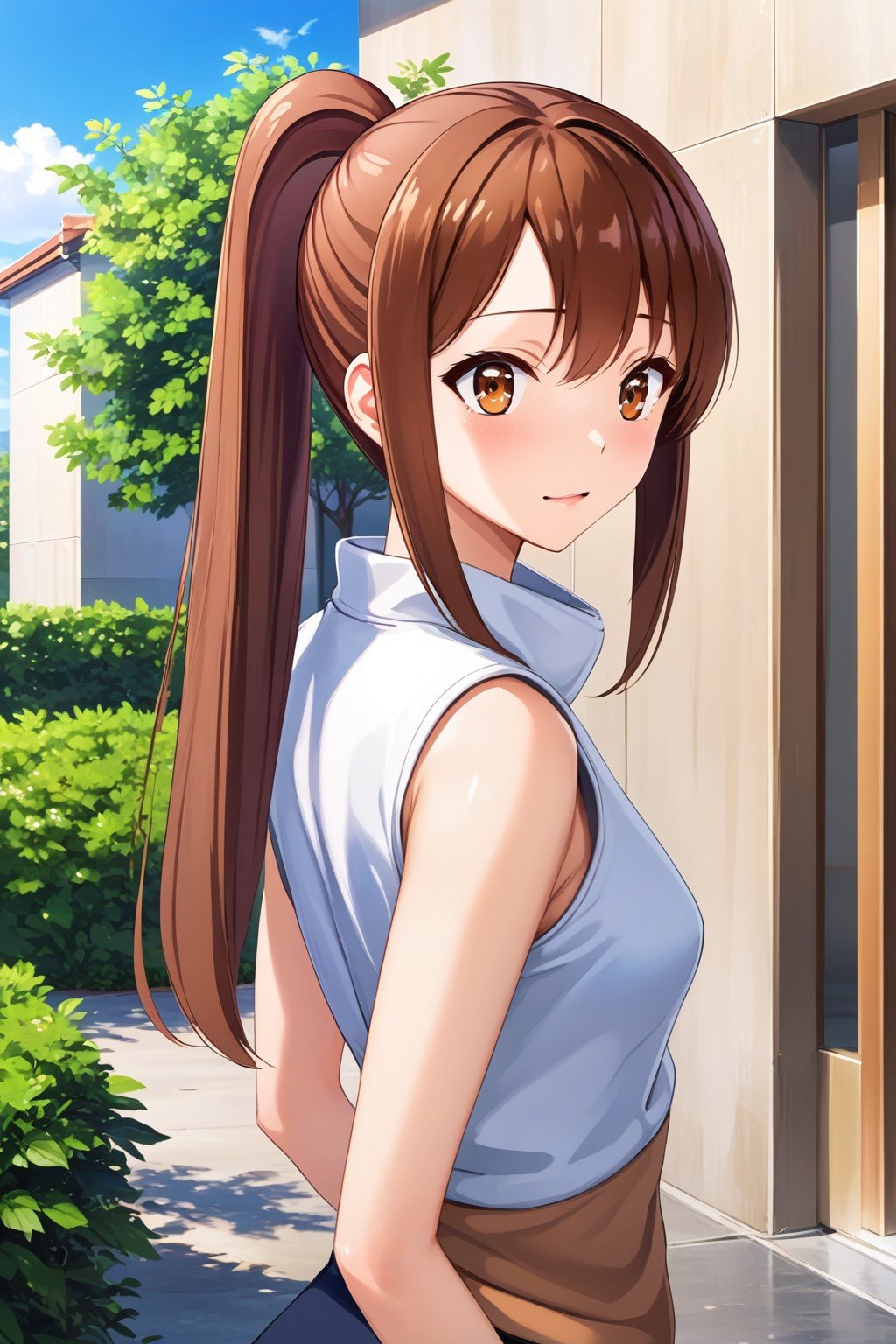 (masterpiece, best quality, highres, anime art style, pixiv), (1girl, solo, aoyama nanami, brown eyes, brown hair, ponytail), <lora:aoyama_nanami_xl:0.7>