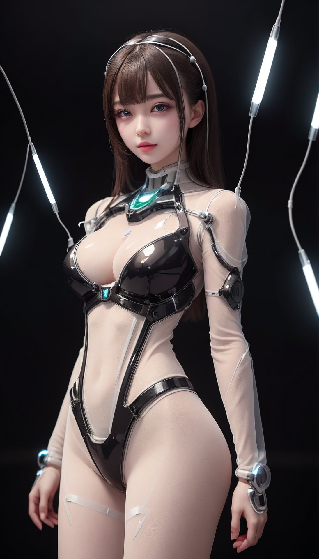 (best quality, masterpiece:1.2),ultra detailed,(photo realistic:1.4),solo,cute girl,see-through,(upper body:1.2),((body illumination:1.5)),sexaroid_of_mechagirl