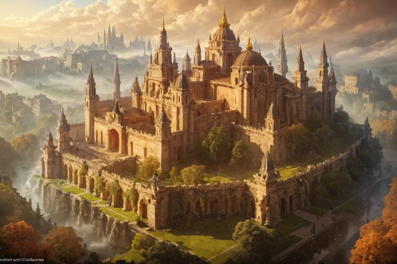 (The main castle,  the center of the kingdom:1.5), (a changing skyline,  towering spires,  thick walls,  and extremely huge scale:1.4).(statue,  monument,  square,  fountain,  cloister,  central axis:1.3), (extra huge Cathedral:1.3), (easy to defend and difficult to attack in the spectacular natural landscape:1.2), (Renaissance,  Neoclassical,  Baroque,  Rococo,  brutalist architecture:1.2), (elegant,  classic:1.2), (dark fantasy style:1.1), (creeping fog:1.1), (rich BROWN and TAN colors:1.2),  (harmonious colors:1.0), more detail XL, Apoloniasxmasbox,<lora:EMS-281647-EMS:1.000000>,<lora:EMS-61413-EMS:0.200000>,<lora:EMS-246897-EMS:0.200000>