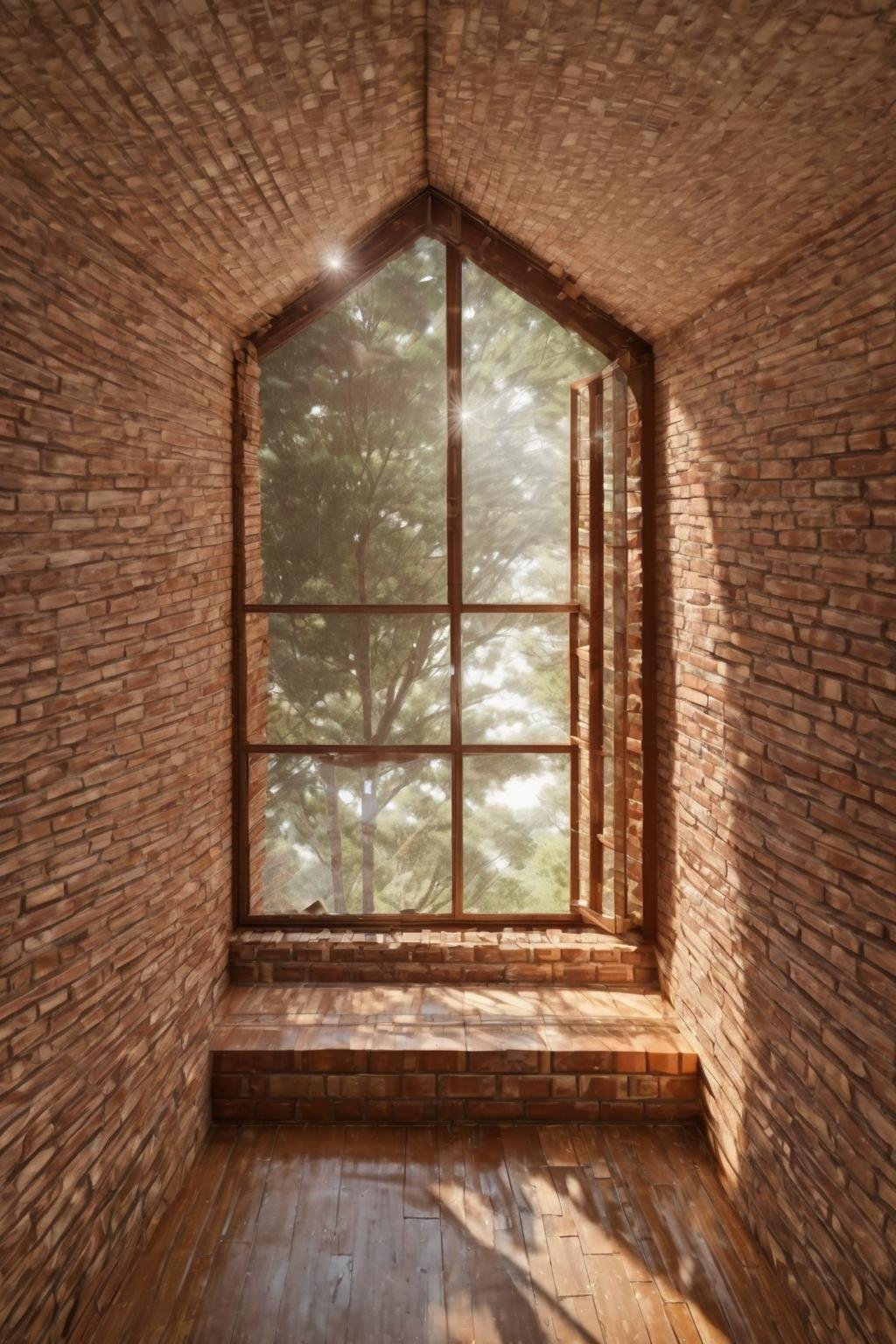 (a small house with chimney,  big window,  metal roof,  wooden floor:1.3),  (shot from outside,  extra long shot,  wide-angle lens,  POV,  DOF:1.2),  (direct sunlight,  dramatic lighting,  ray tracing,  clear shadow,  light pollution:1.1),  (harmonious color:1.1),  brickhouse,<lora:EMS-277822-EMS:0.800000>