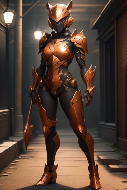 masterpiece, best quality,1girl,armorsuit,full body,  looking at viewer, Copper armor,