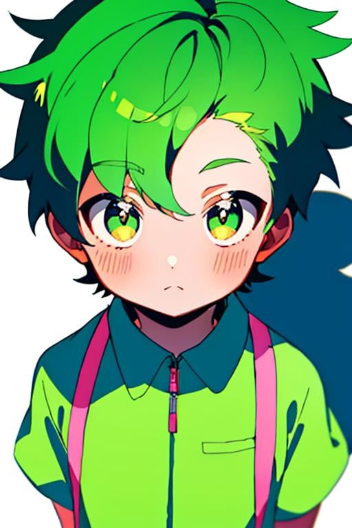 niji color,1boy,look looking at viewer,upper body,short hair,green,romper