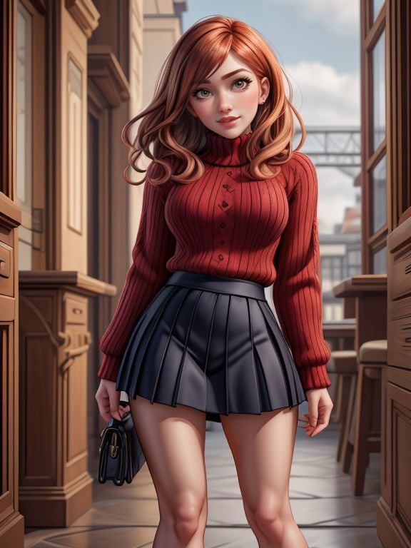 Angela_Moongarden, cable knit sweater, pleated skirt, and loafers 