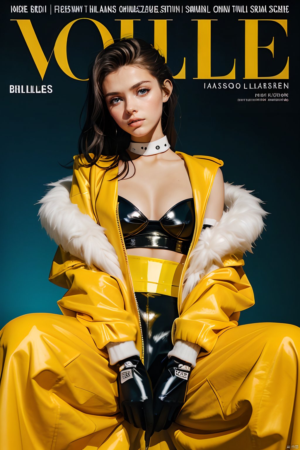 VUGOE frech,  yellow lighting,  brooke ashling, cover art,  fashionista,  gloves,  fashion magazines,  in style of billelis,  id magazine,<lora:EMS-284171-EMS:0.600000>