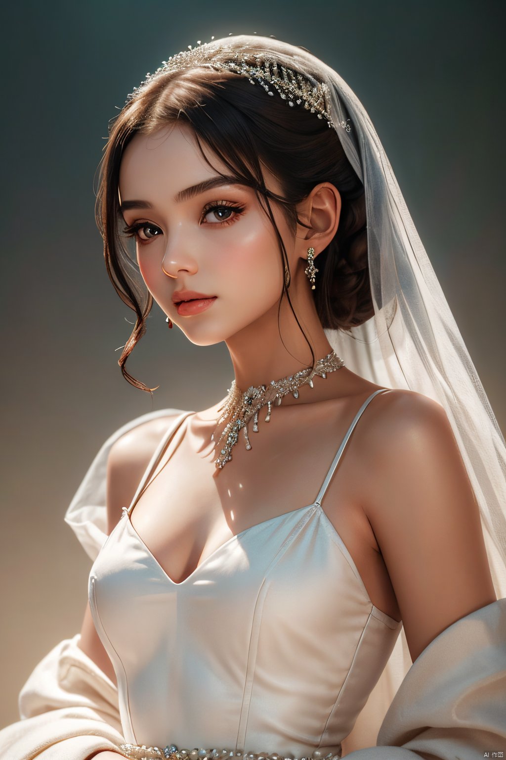 ((best quality)),  (real),  (masterpiece),  absurdres,  realistic,  A delicate and elegant lady,  dressed in a white dress adorned with pearls,  exudes grace and poise. Her clear complexion is complemented by subtle makeup that highlights her features. The background is muted,  putting the focus entirely on her. The lighting is soft yet directional,  casting gentle shadows and highlighting the contours of her face and neck. The overall style of the photograph is timeless and sophisticated,  capturing the essence of classic beauty.,<lora:EMS-284171-EMS:0.600000>,<lora:EMS-78342-EMS:0.200000>,<lora:EMS-276654-EMS:0.300000>