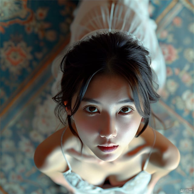 1girl,from above,,room,white dress,portrait,, masterpiece,best quality,ultra-detailed,