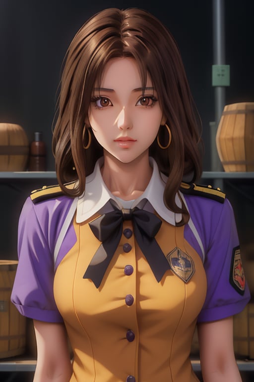 Kaoru is a beautiful young woman of 21 years old. Brown hair, brown eyes, tanned skin. her wears a lavender uniform, in the background the cideral space. Interactive, highly detailed image., niji, Color Booster, kaoru itou