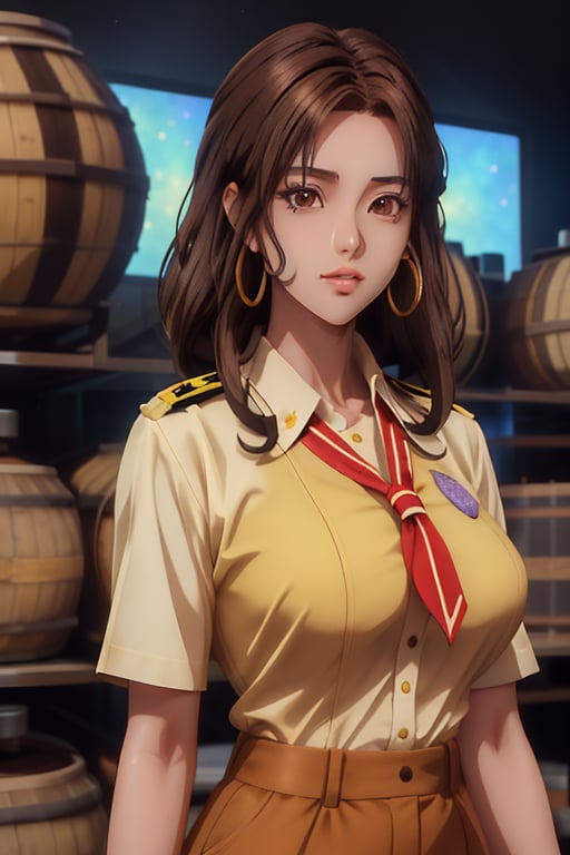 Kaoru is a beautiful young woman of 21 years old. Brown hair, brown eyes, tanned skin. her wears a lavender uniform, in the background the cideral space. Interactive, highly detailed image., niji, Color Booster, kaoru itou