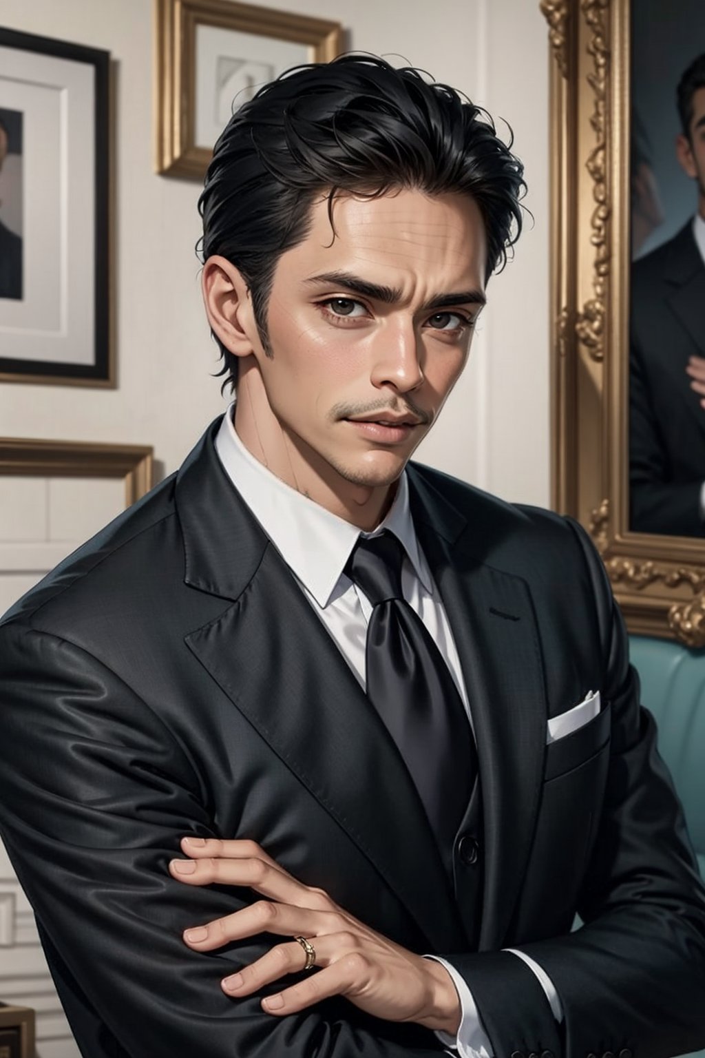 Realistic,a half body  Portrait of handsome Men ,Pastel black outfit,Businessman,CEO,Agent