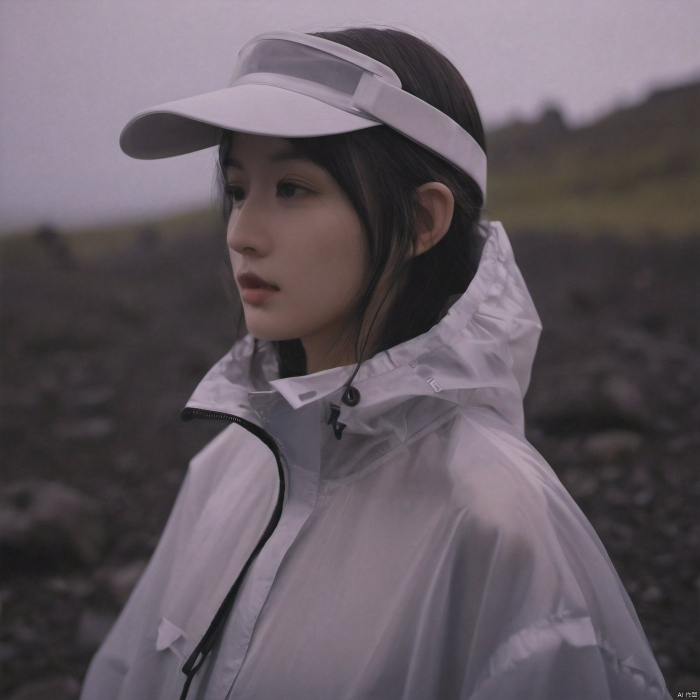  analog film photo chinese girl, cinematic film still, ((Establishing_Shot)), ((looking away)), expression of enjoyment, an ultra high definition professional high fashion portrait full length photograph, a model wearing a transparent pearlescent raincoat and neon visor in an icelandic black rock environment at dawn, no artefacts, extremely detailed, stark, refraction, shallow depth of field, volumetric light and shadow, ray tracing, light rays, shallow depth of field, vignette, highly detailed, high budget, bokeh, cinemascope, moody, epic, gorgeous, film grain, grainy . faded film, desaturated, 35mm photo, grainy, vignette, vintage, Kodachrome, Lomography, stained, highly detailed, found footage
