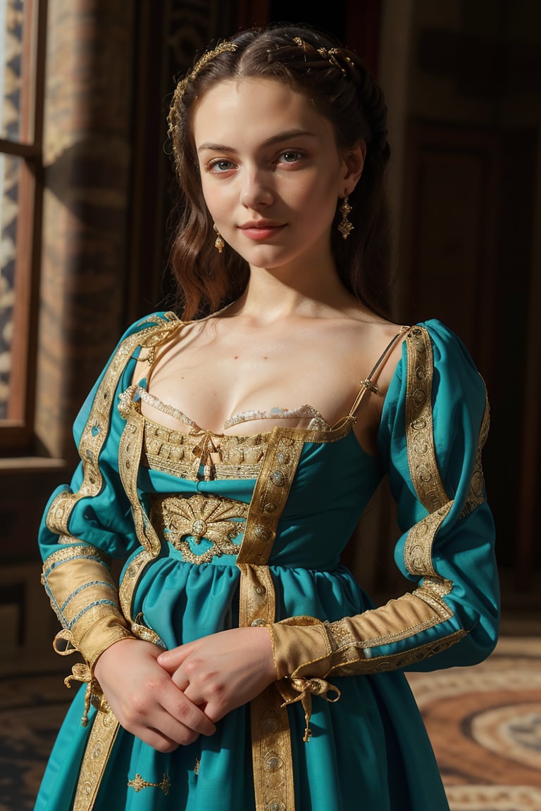 Full body view,Perfect photography of girl 20 year old, wearing long renaissance dress,wearing edgRenaissance,edgRenaissance, detailed dress, detailed face, detailed hands, perfect light, masterpiece, 8k, highest quality 