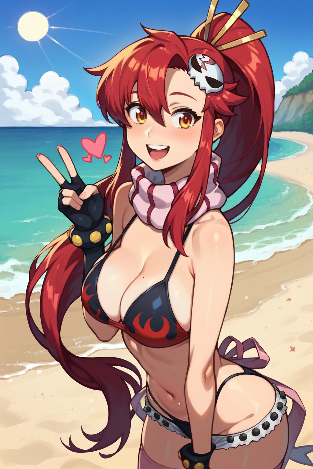 score_9, score_8_up, score_7_up, score_6_up, score_5_up, score_4_up, BREAK 1girl, clothed, yoko littner,pony_tail ,v, in beach, sunny , sea, sand, sun, by nilsunna,five finger, looking at viewer, happy, close_up, curvy
