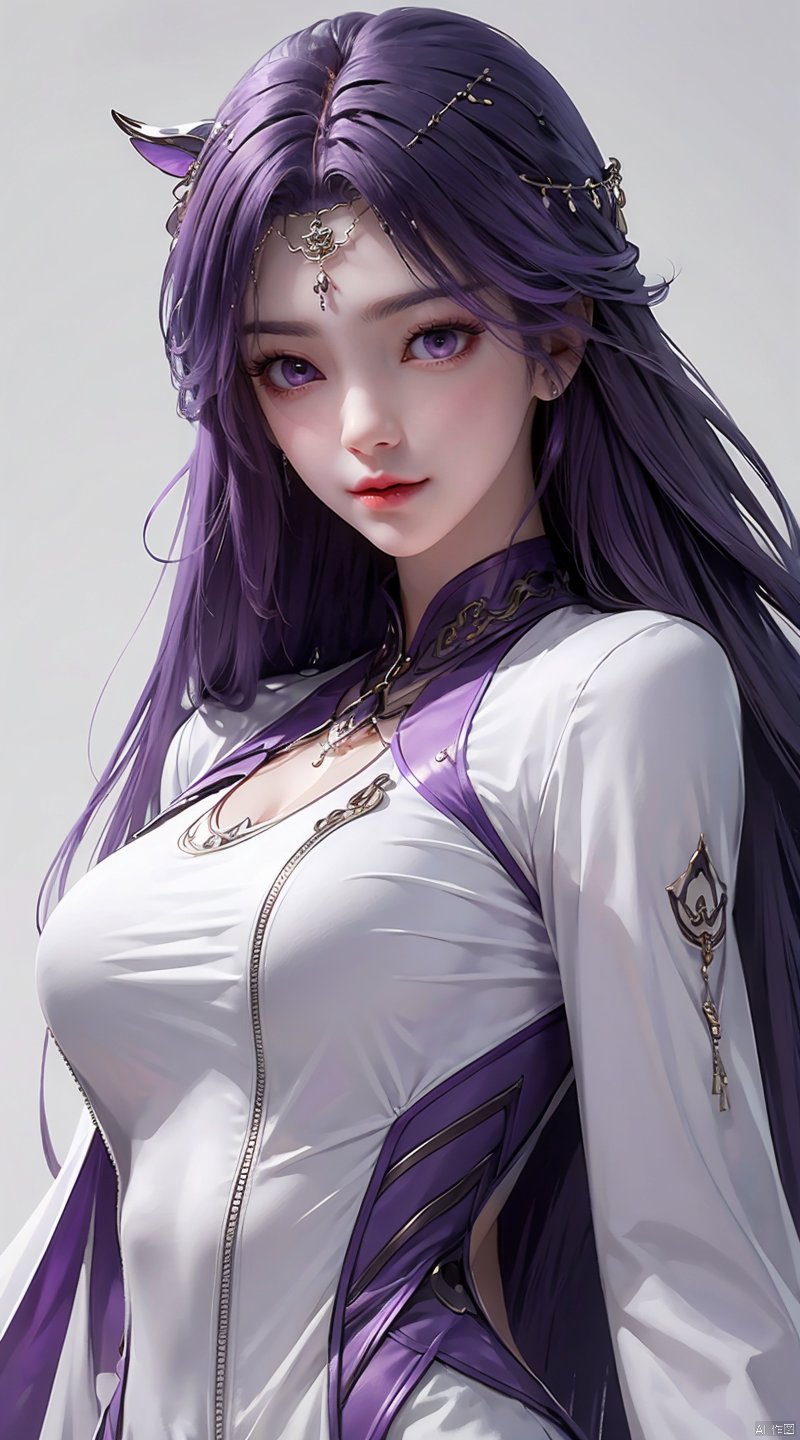 upper_body,purple hair,purple eyes,white jacket, yunxi,1girl