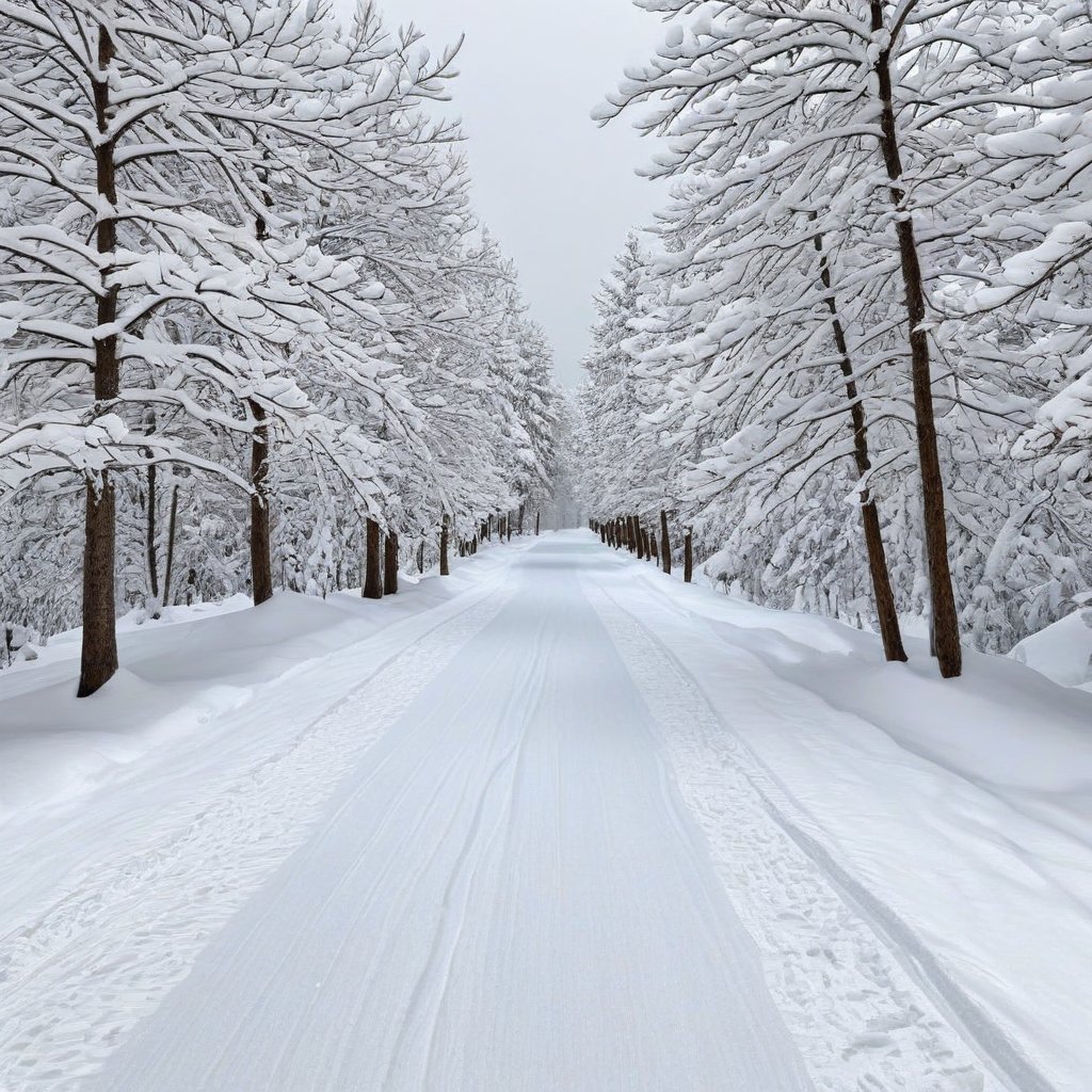 A realistic photo of snow road in winder resort1,snow,tree,winter resort1,hyper detailed,16K,HDR,hyper-realistic,sharp focus,high contrast,trending on artstation,studio photo