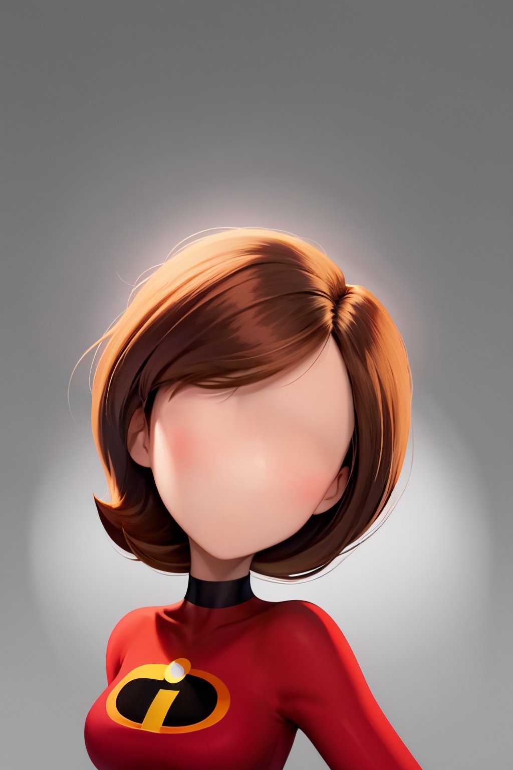 masterpiece, best quality, faceless, 1girl, helenparr, brown hair, bodysuit, upper body, looking at viewer, simple background <lora:Faceless:1> <lora:HelenParr:0.8>