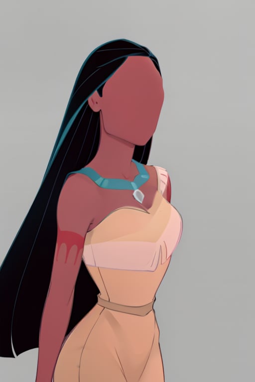 masterpiece, best quality, faceless, faceless female, 1girl, pocahontas, dark skin, black hair, long hair, (floating hair:0.5), sketch, simple background   <lora:Pocahontas:1>  <lora:Faceless:1>