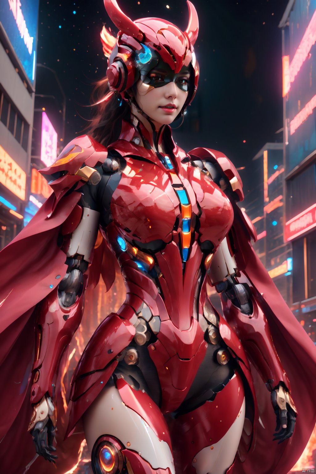  Charming Beauty,Mechanical Body,Cyberpunk Mech,Phoenix Helmet,Glass Sealed Mask,Oriental Beauty,Starry Sky Background,Detail Sculpture,Master,Full body Mech Reflective,Octane Rendering,Metallic Gloss,Fire Red Mech Armor,Phoenix Embroidered Cloak,Fluorescent Liquid Flow,Metal Transparent Infusion Tube,Masterpiece,Illustrations,Best Quality,Very Detailed CG,8k Wallpaper,Extremely Exquisite and Beautiful,Game CG,Full body Photo,Streamlined Good Figure,Slender Thighs,Cyber Shin,Sur Reality Realistic,realistic style,solo,ultra detail,telephoto lens,ultra fine detail,CG rendering,xihua, BY MOONCRYPTOWOW