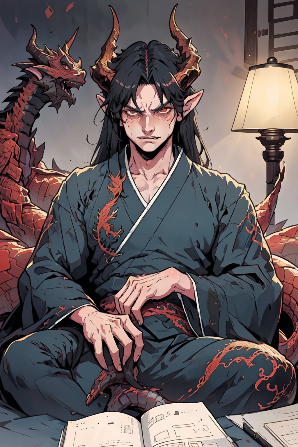 Hanfu_Dragon_Boy,1male, Dragon horns, doujinshi ,Dragon ,Scary ,nodf_lora