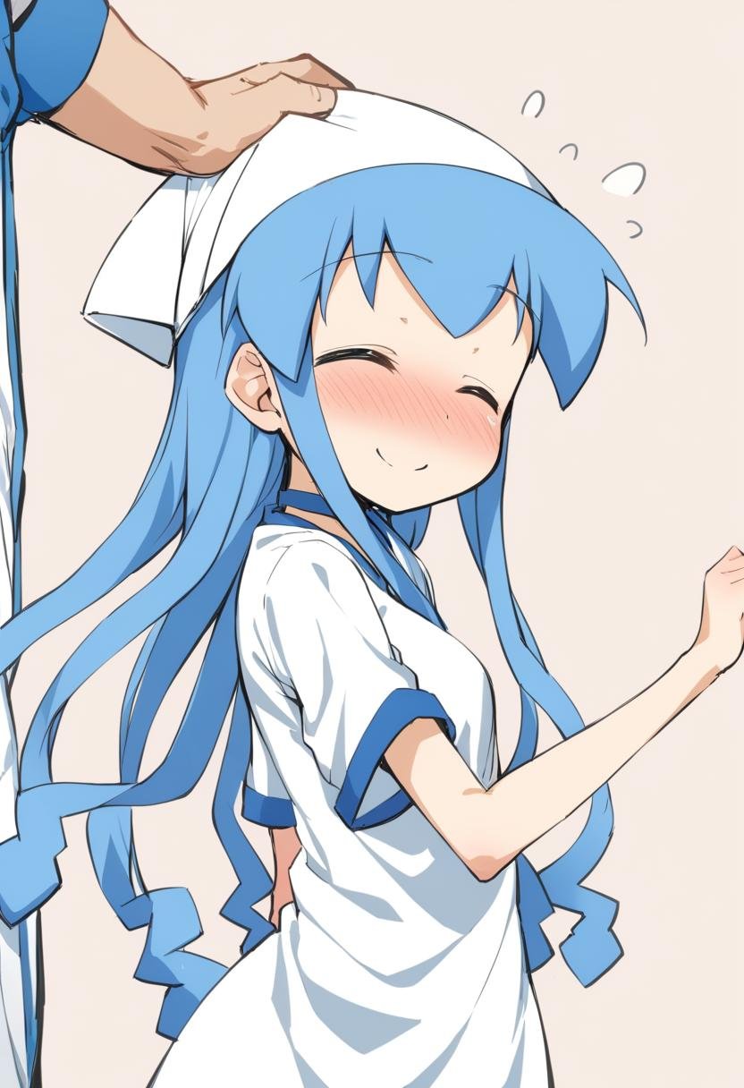 1girl, ika, smile, blush, headpat, medium quality, late, <lora:char - ikamusume - v2 - bionagato:1>