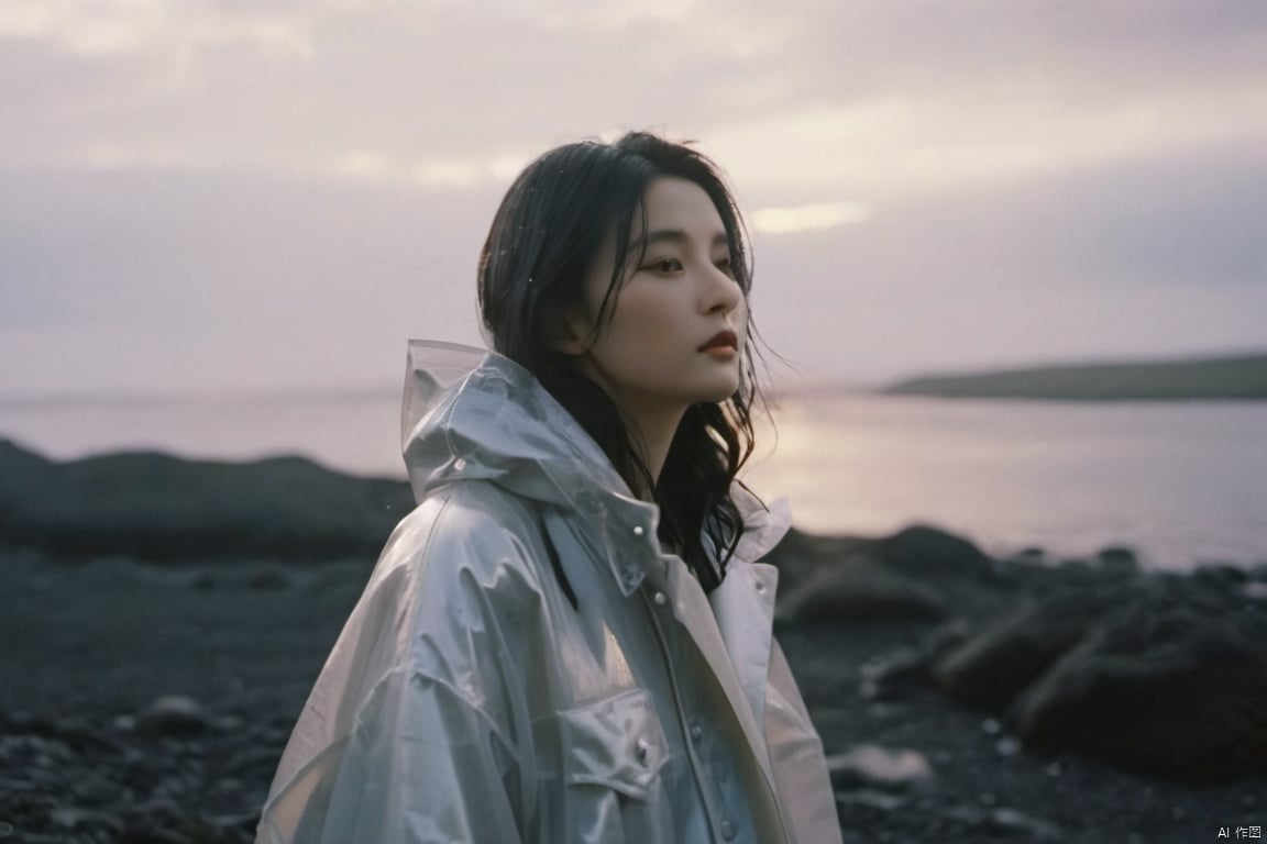  analog film photo chinese girl, cinematic film still, ((Establishing_Shot)), ((looking away)), expression of enjoyment, an ultra high definition professional high fashion portrait full length photograph, a model wearing a transparent pearlescent raincoat in an icelandic black rock environment at dawn, no artefacts, extremely detailed, stark, refraction, shallow depth of field, volumetric light and shadow, ray tracing, light rays, shallow depth of field, vignette, highly detailed, high budget, bokeh, cinemascope, moody, epic, gorgeous, film grain, grainy . faded film, desaturated, 35mm photo, grainy, vignette, vintage, Kodachrome, Lomography, stained, highly detailed, found footage
, monkren, Fairy, realistic,sunlight